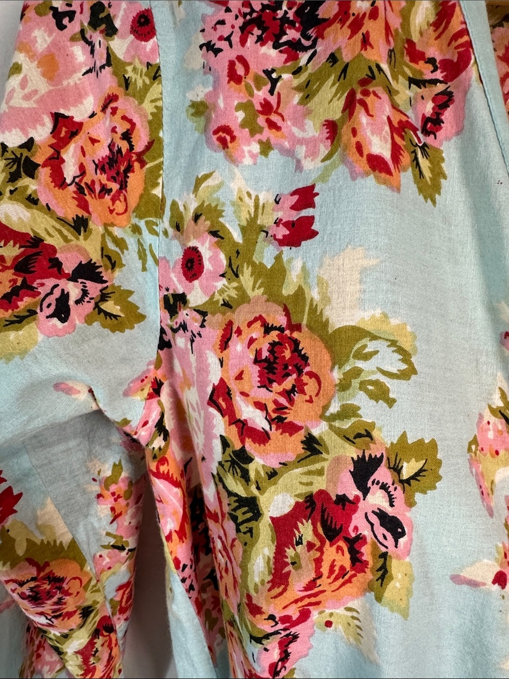 Floral Wrap Robe in Light Blue with Pink Roses - Women's Robe - Picture 2 of 5